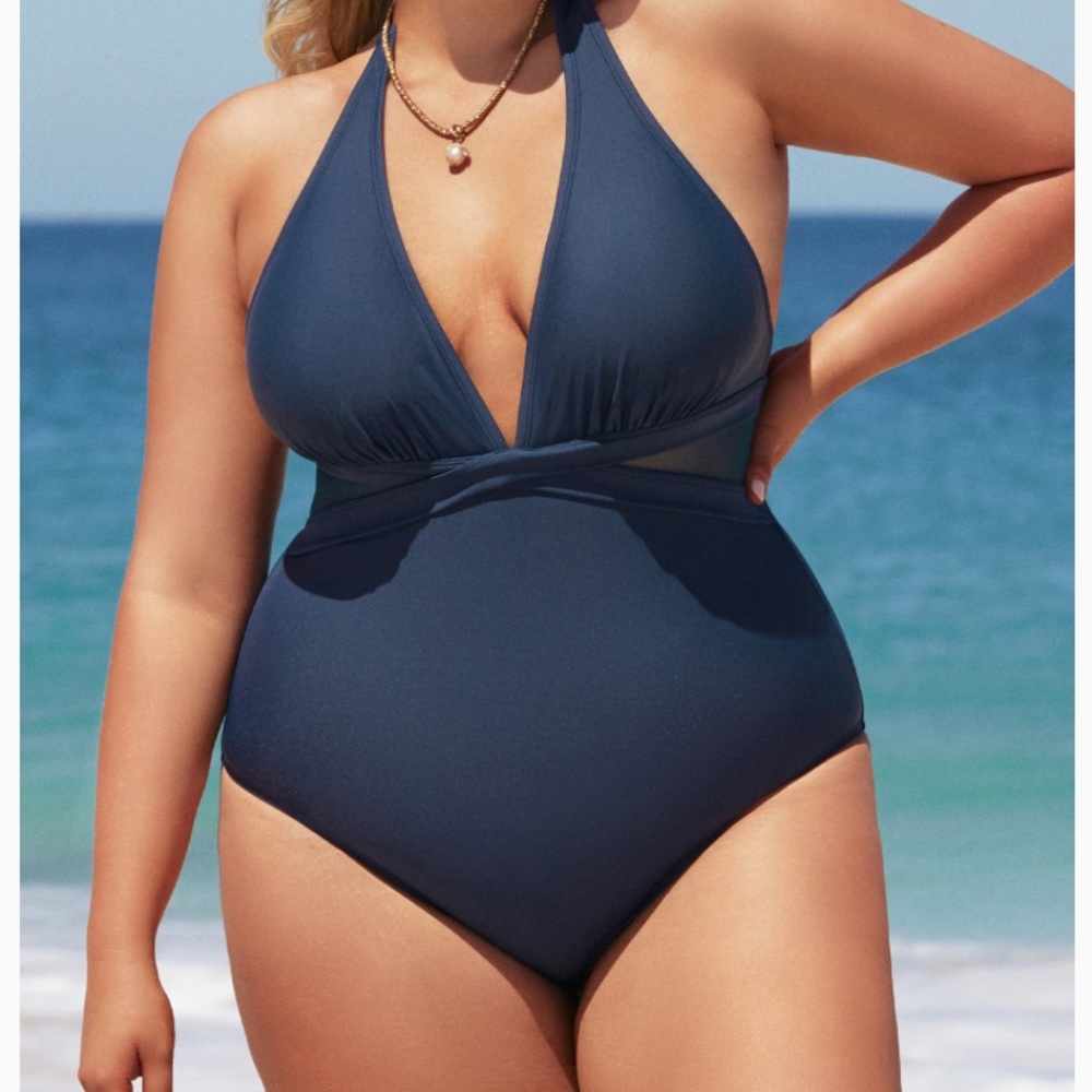 Release Happiness Wrapped Halter Plus Size One Piece Swimsuit, Size 1X